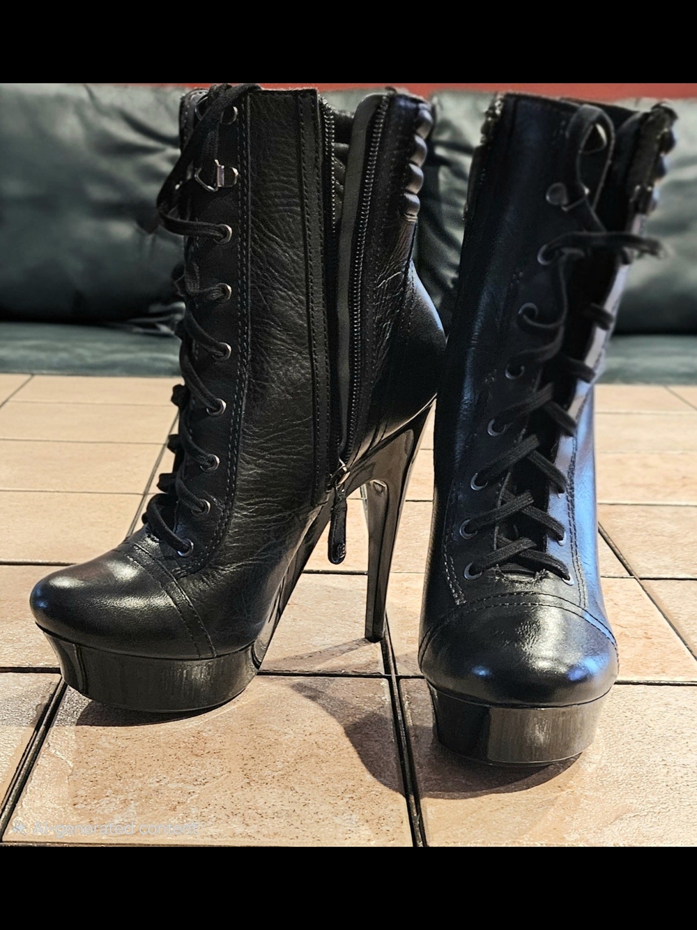 BCBGMaxAzria Black Lace-Up Platform Stiletto Ankle Boots